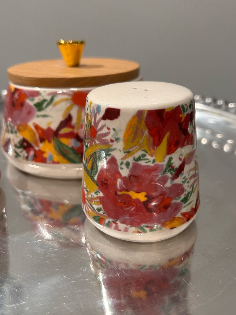 Opal  House Floral Ceramic Salt & Pepper Shaker Set with Lidded Jar - Multicolor - Picture 3 of 8